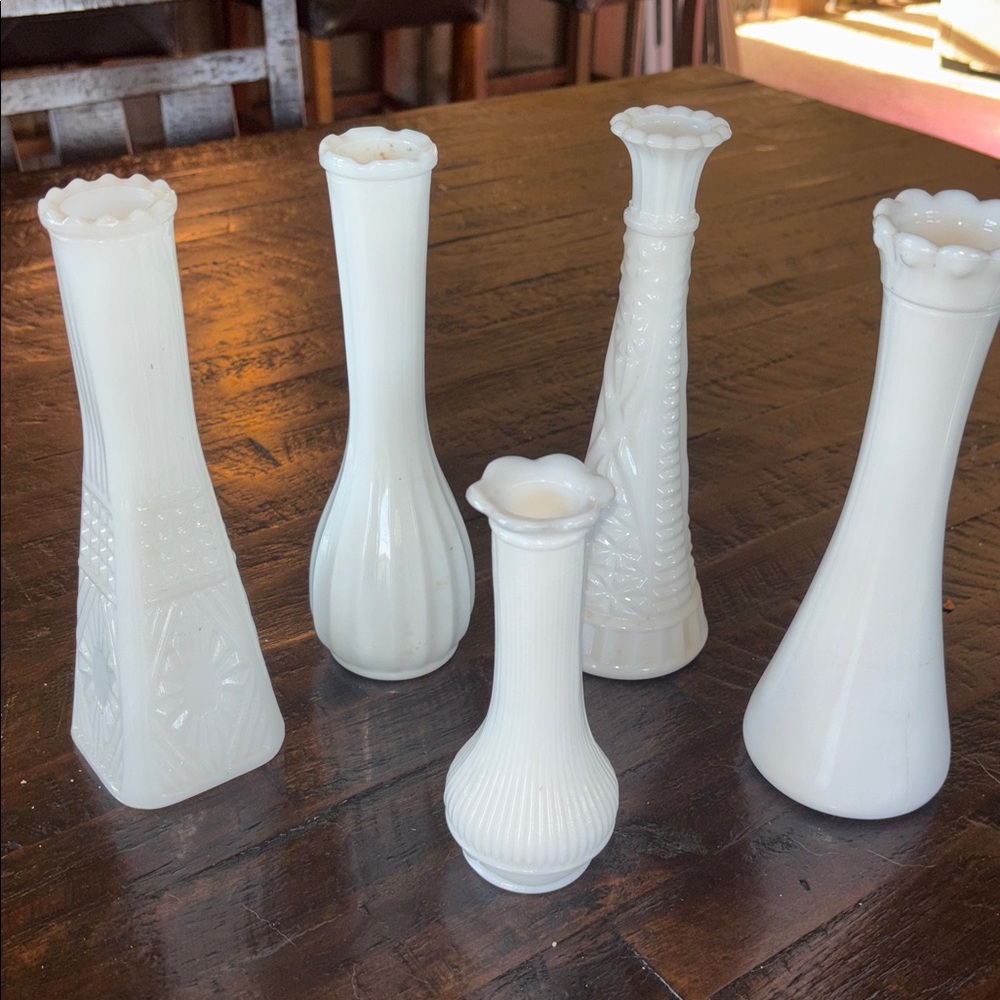 Set of Milk Glass Decorative Vases